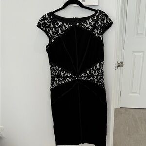Tadashi Shoji Black and White Lace Midi Dress